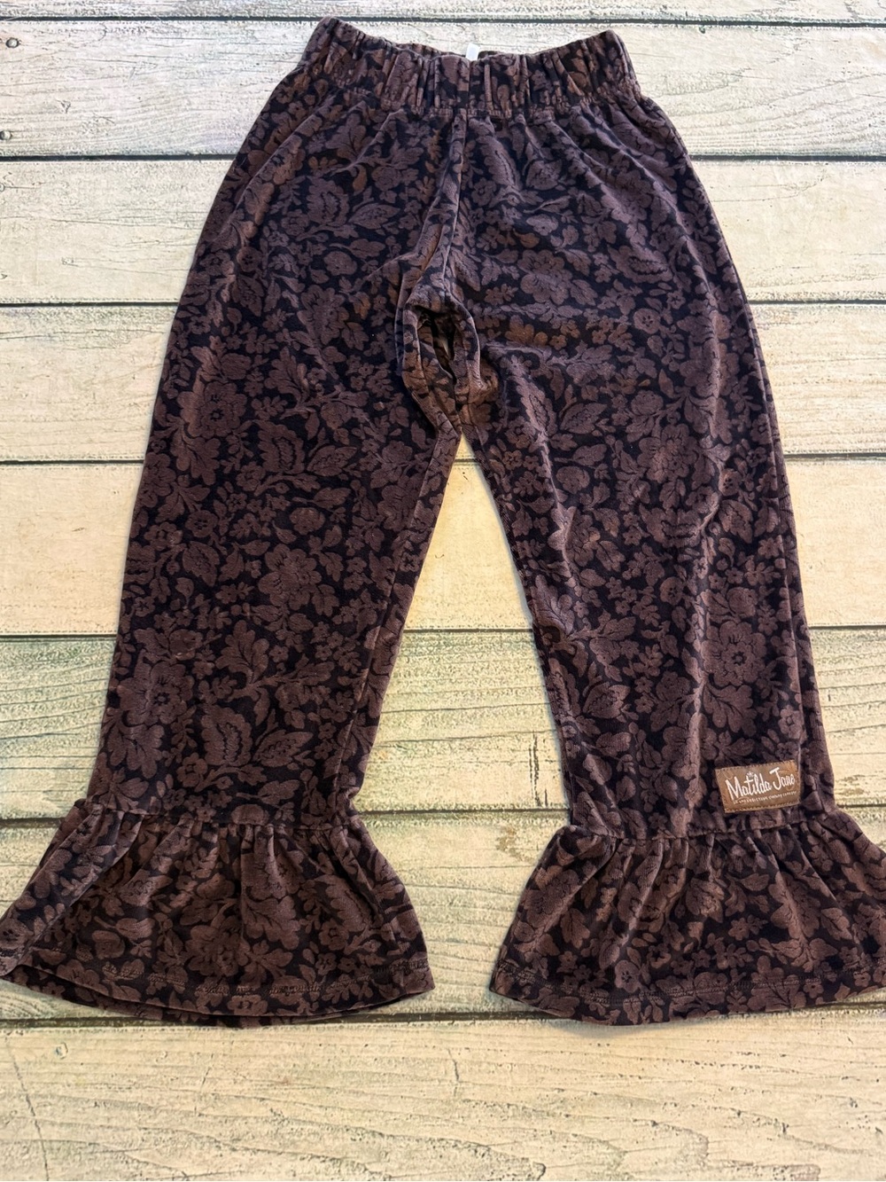 Matilda Jane Trudy Big Ruffles velour pants Brown/Black. 12